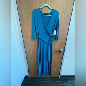 Elegant Blue Faux Wrap Maxi Dress